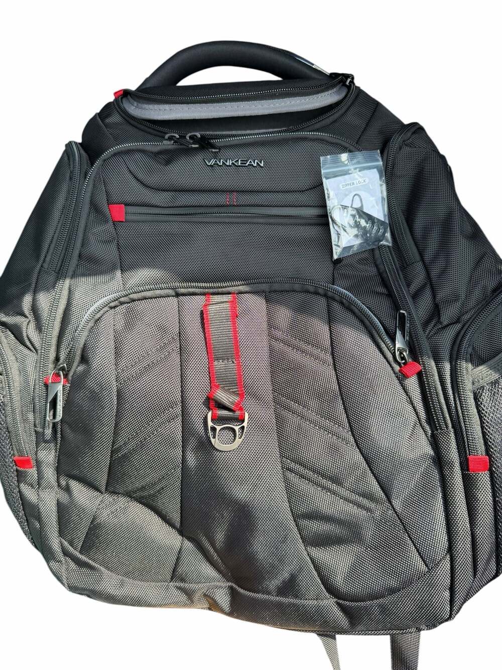 VANKEAN Black Travel Laptop Backpack with USB Charging Port and Zipper Lock